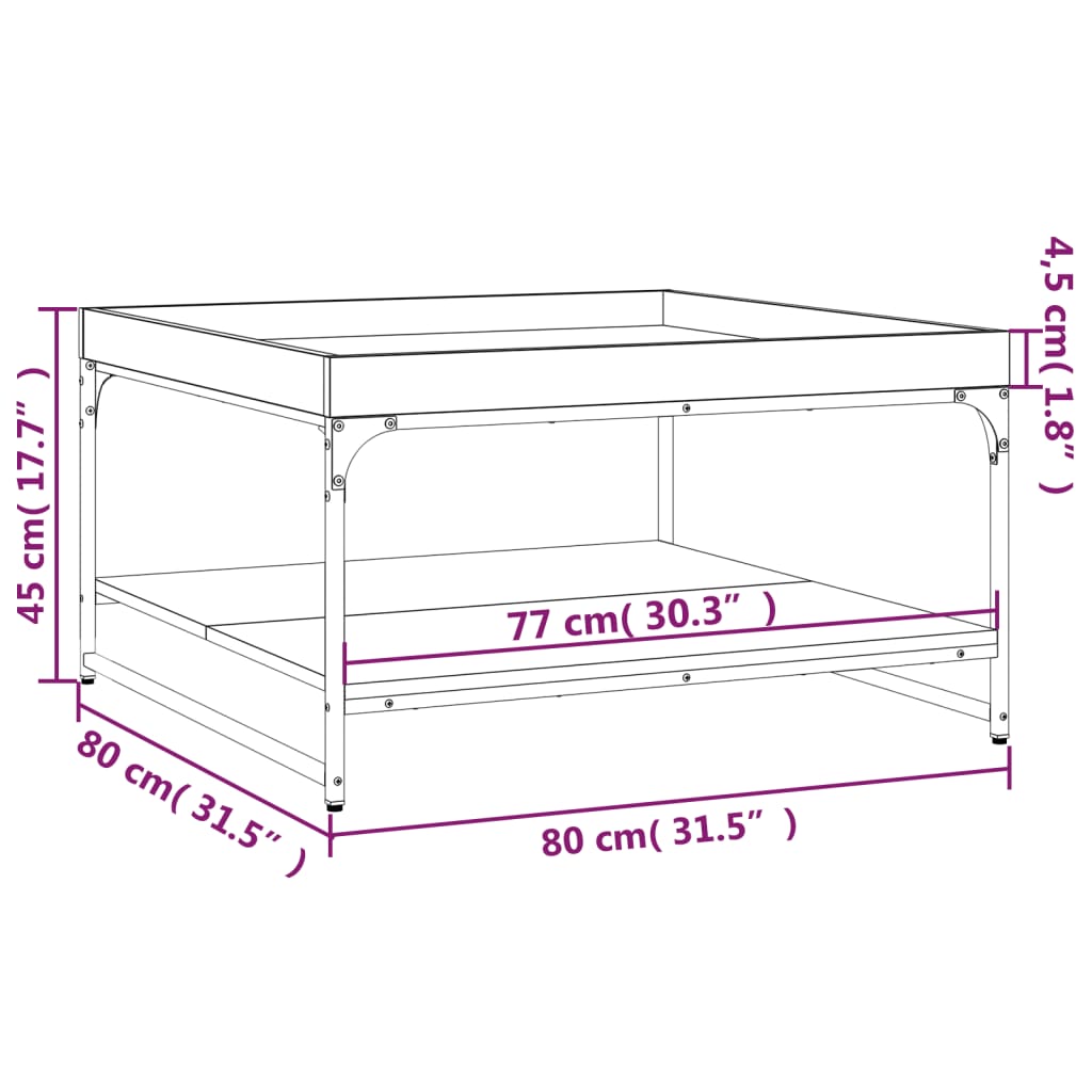 Salontafel 80x80x45 cm bewerkt hout en ijzer