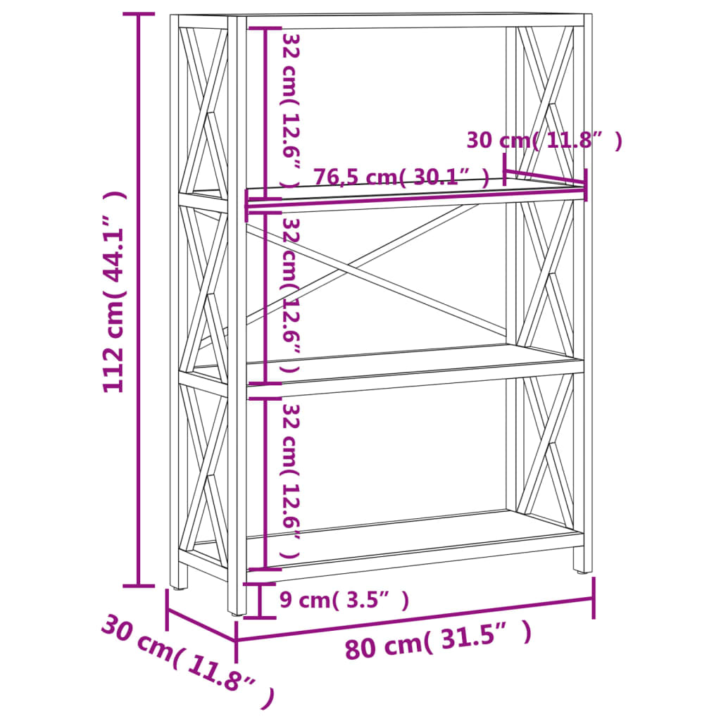 Schap 4-laags 80x30x112 cm massief eikenhout