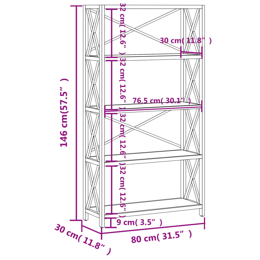 Etagère 4 niveaux 80x30x112 cm chêne massif