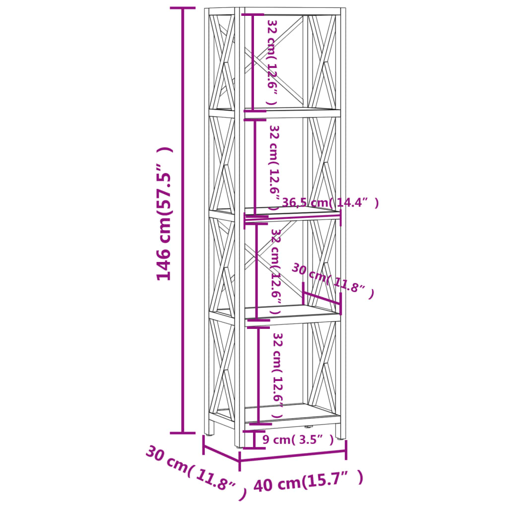 Etagère 4 niveaux 80x30x112 cm chêne massif