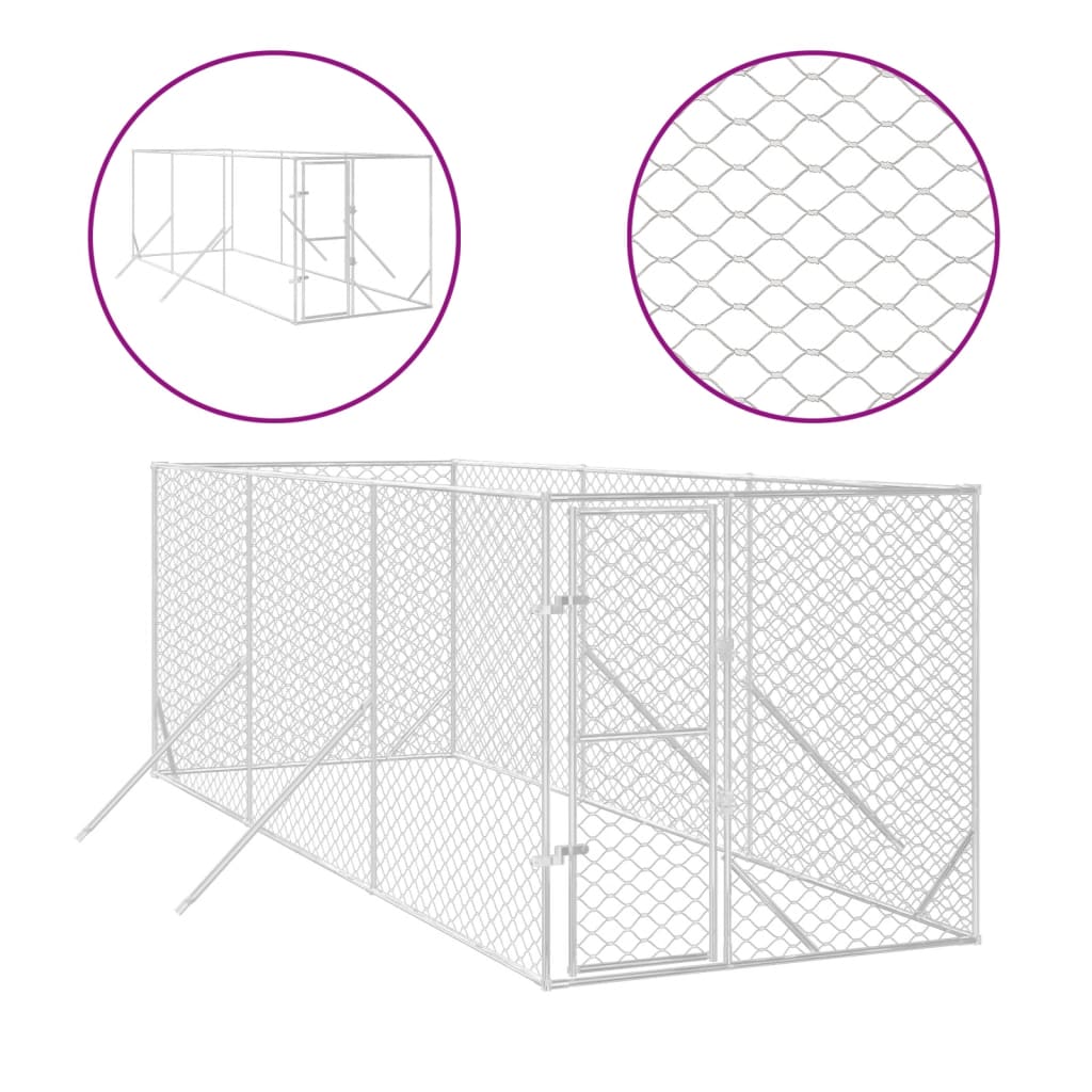 Hondenkennel voor buiten 4x16x2 m gegalvaniseerd staal zilver