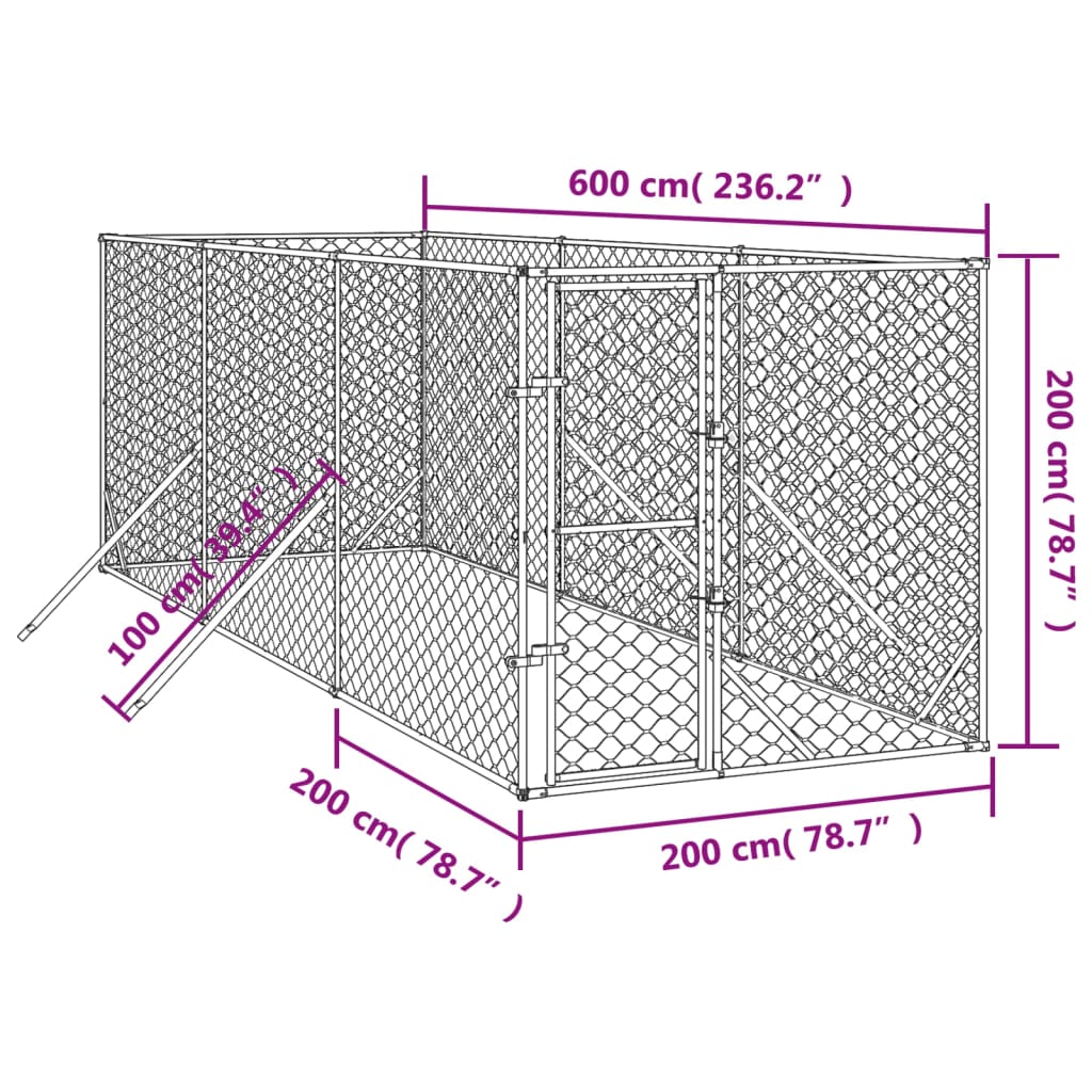 Hondenkennel voor buiten 4x16x2 m gegalvaniseerd staal zilver