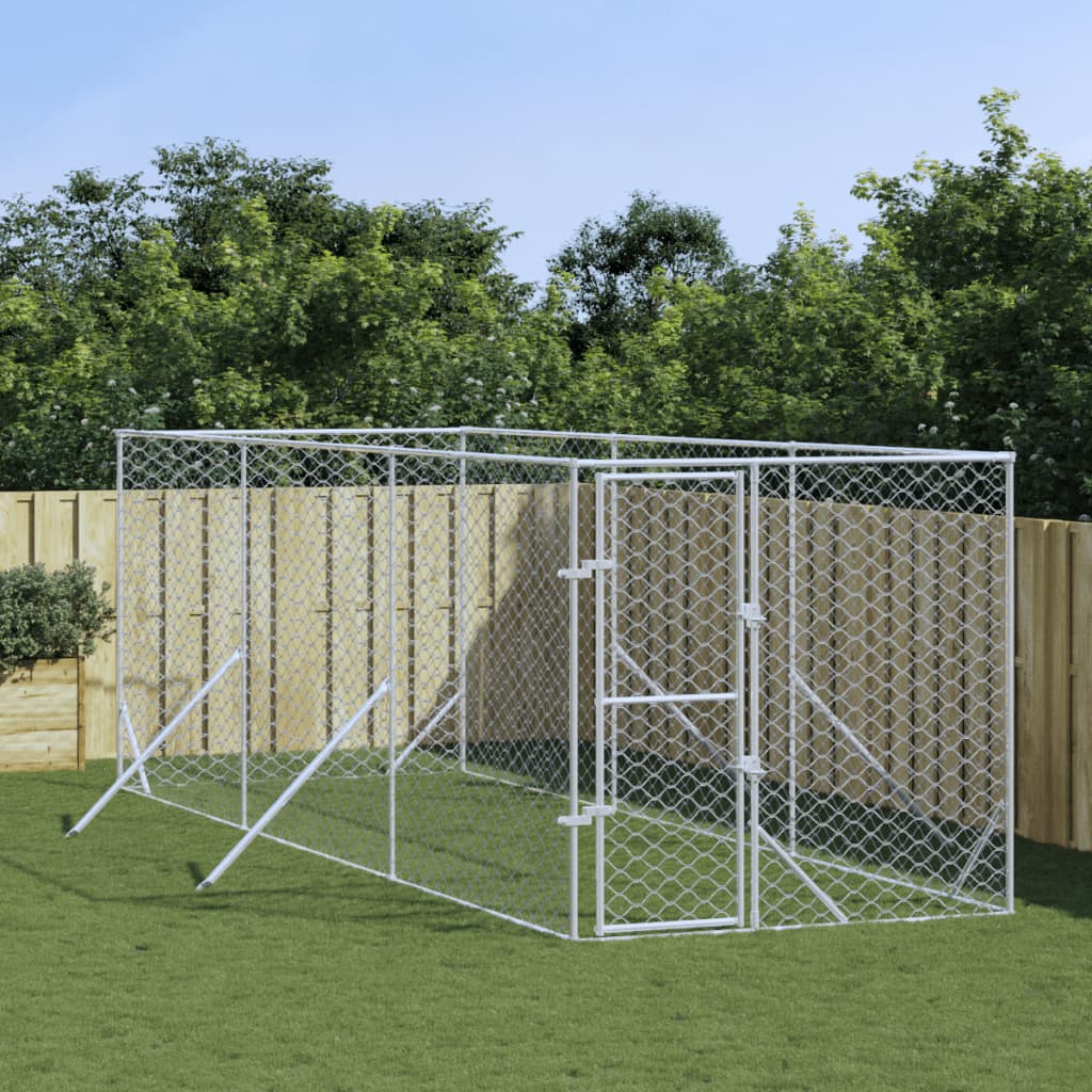 Hondenkennel voor buiten 4x16x2 m gegalvaniseerd staal zilver