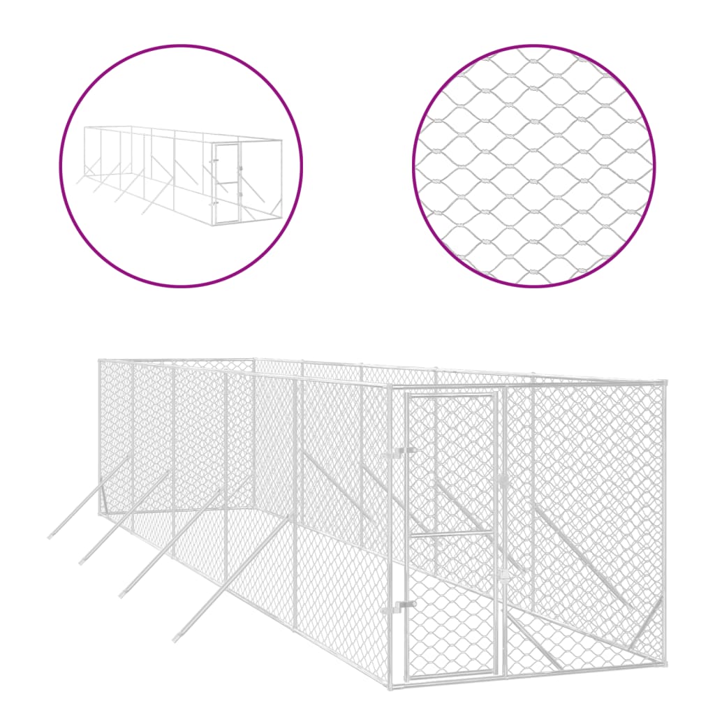 Hondenkennel voor buiten 4x16x2 m gegalvaniseerd staal zilver