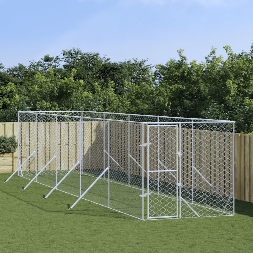 Hondenkennel voor buiten 4x16x2 m gegalvaniseerd staal zilver