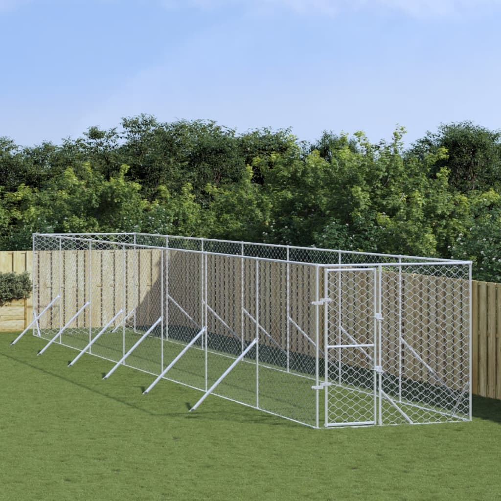 Hondenkennel voor buiten 4x16x2 m gegalvaniseerd staal zilver