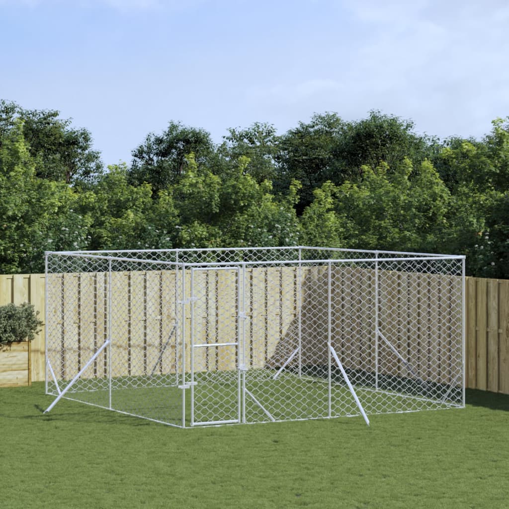 Hondenkennel voor buiten 4x16x2 m gegalvaniseerd staal zilver