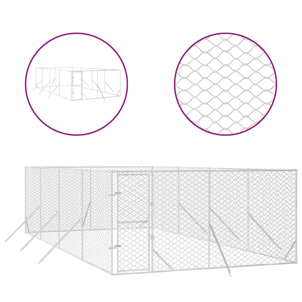 Hondenkennel voor buiten 4x16x2 m gegalvaniseerd staal zilver