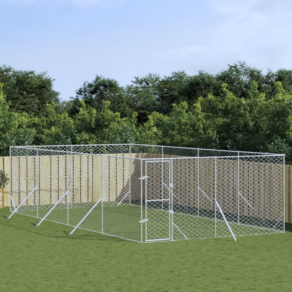 Hondenkennel voor buiten 4x16x2 m gegalvaniseerd staal zilver