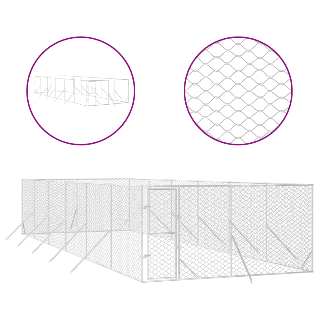 Hondenkennel voor buiten 4x16x2 m gegalvaniseerd staal zilver