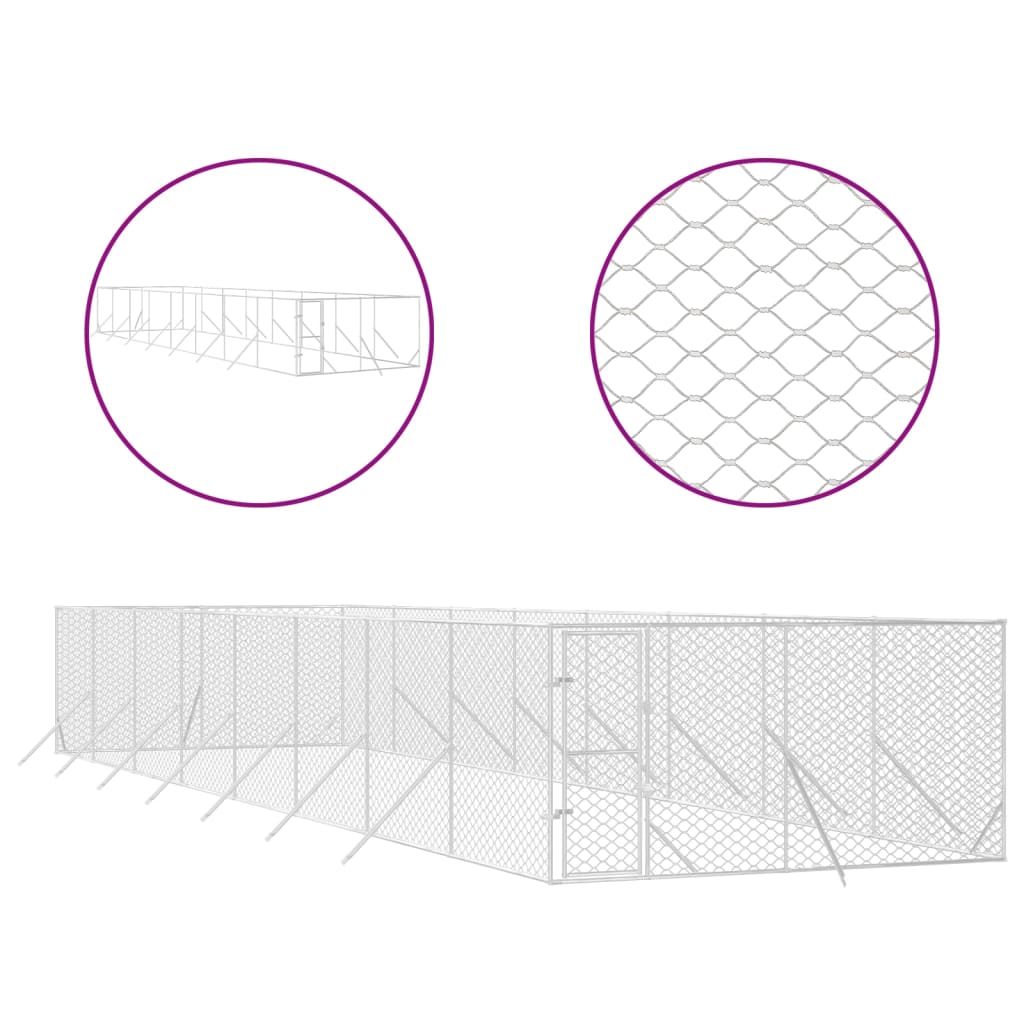 Hondenkennel voor buiten 4x16x2 m gegalvaniseerd staal zilver