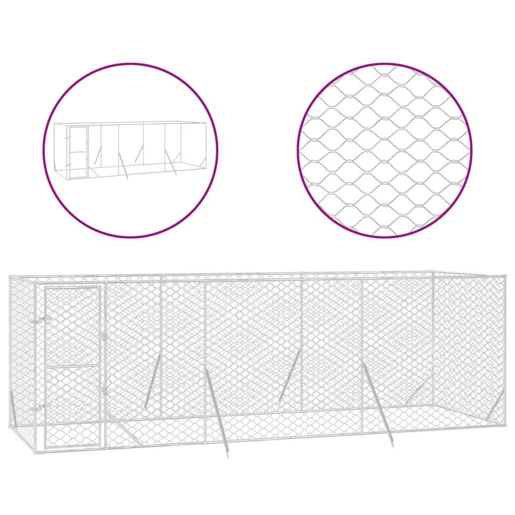 Hondenkennel voor buiten 4x16x2 m gegalvaniseerd staal zilver