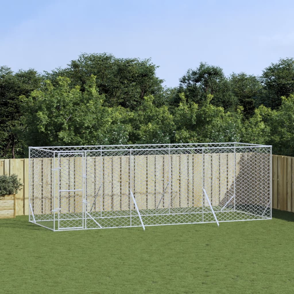 Hondenkennel voor buiten 4x16x2 m gegalvaniseerd staal zilver