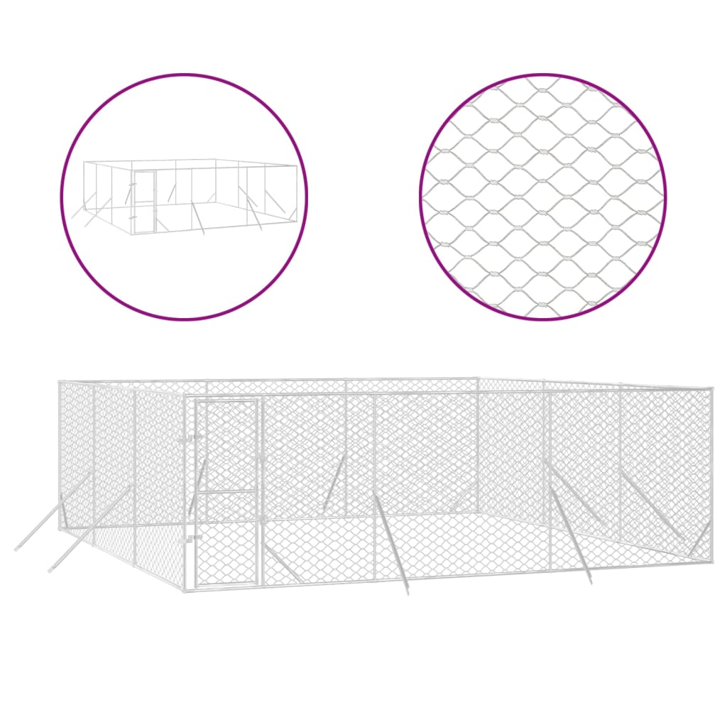 Hondenkennel voor buiten 4x16x2 m gegalvaniseerd staal zilver