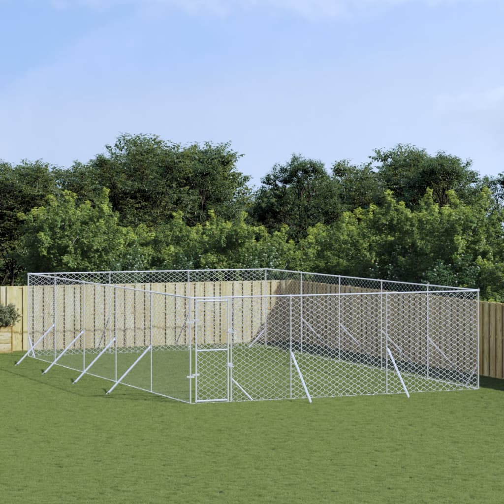 Hondenkennel voor buiten 4x16x2 m gegalvaniseerd staal zilver