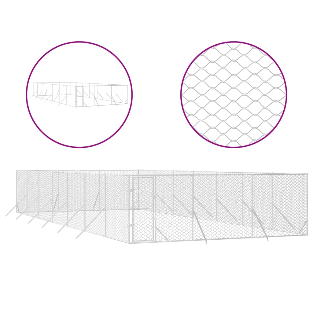 Hondenkennel voor buiten 4x16x2 m gegalvaniseerd staal zilver