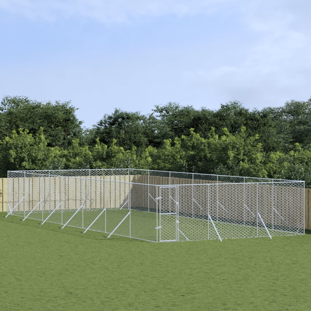 Hondenkennel voor buiten 4x16x2 m gegalvaniseerd staal zilver