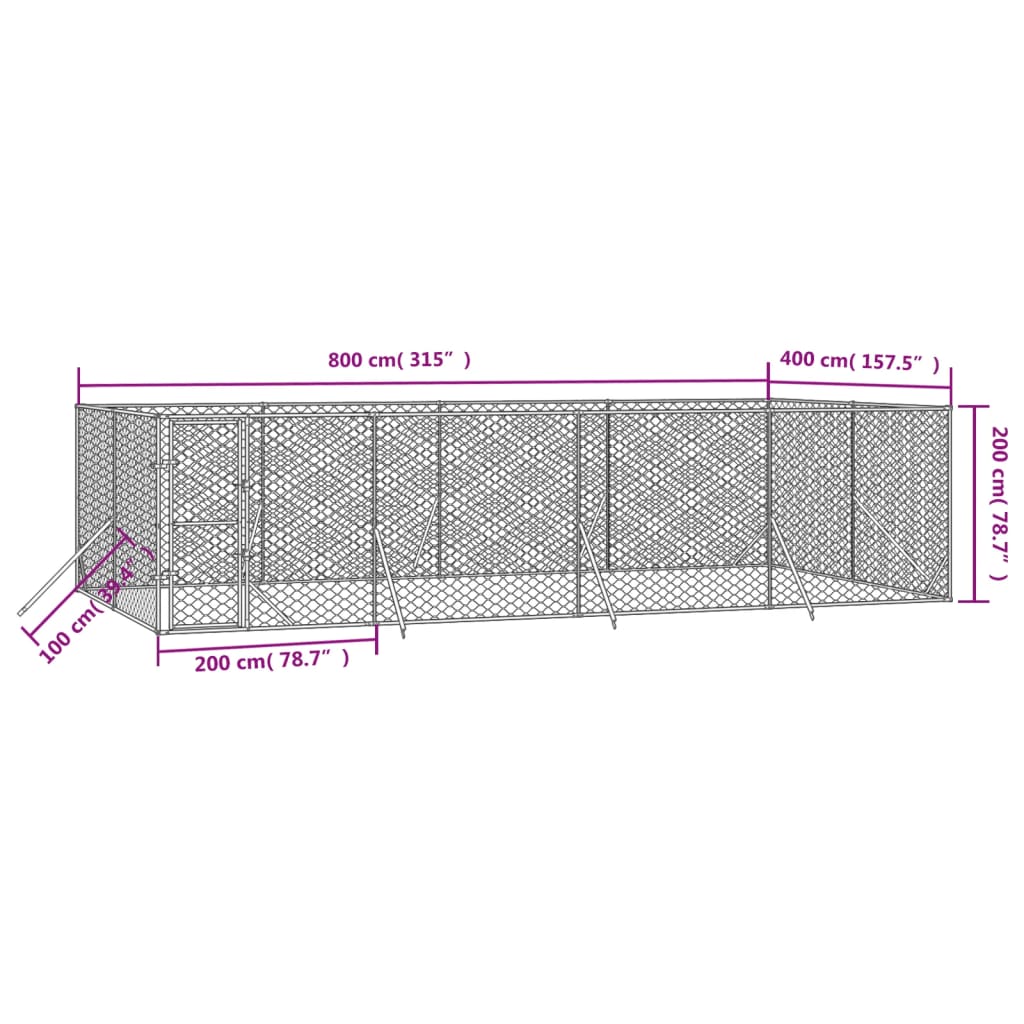 Hondenkennel voor buiten 4x16x2 m gegalvaniseerd staal zilver