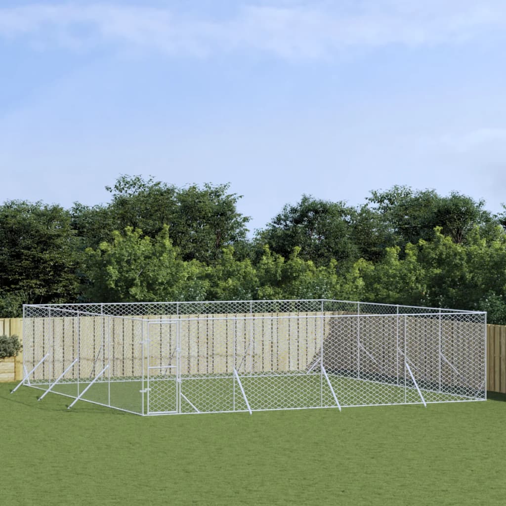 Hondenkennel voor buiten 4x16x2 m gegalvaniseerd staal zilver