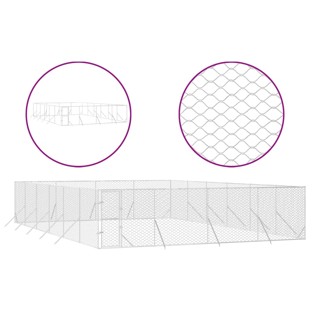 Hondenkennel voor buiten 4x16x2 m gegalvaniseerd staal zilver