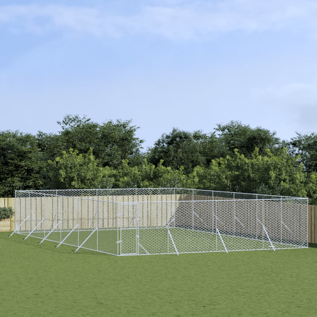 Hondenkennel voor buiten 4x16x2 m gegalvaniseerd staal zilver