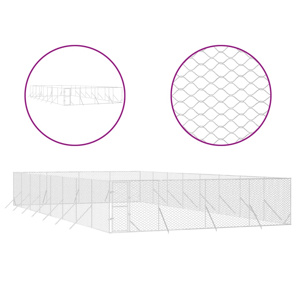 Hondenkennel voor buiten 4x16x2 m gegalvaniseerd staal zilver