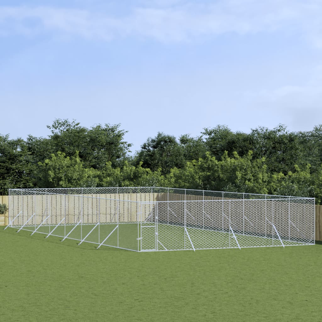 Hondenkennel voor buiten 4x16x2 m gegalvaniseerd staal zilver