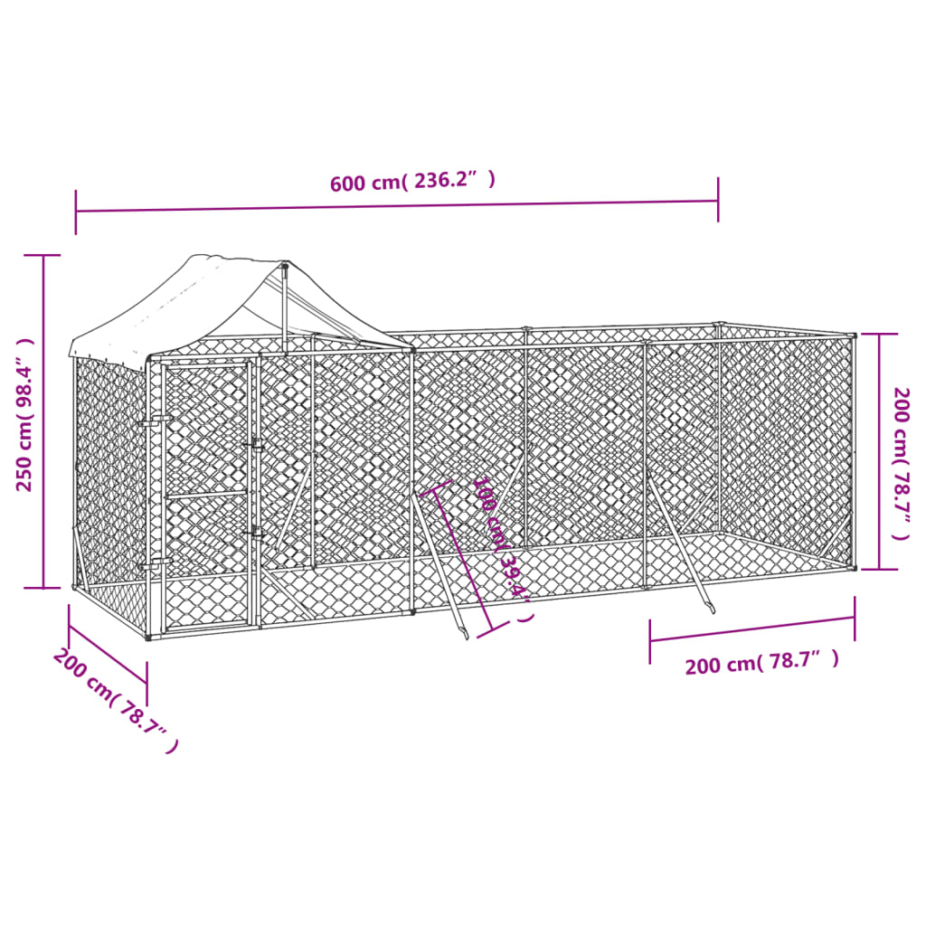 Hondenkennel met dak 2x2x2,5 m gegalvaniseerd staal zilver