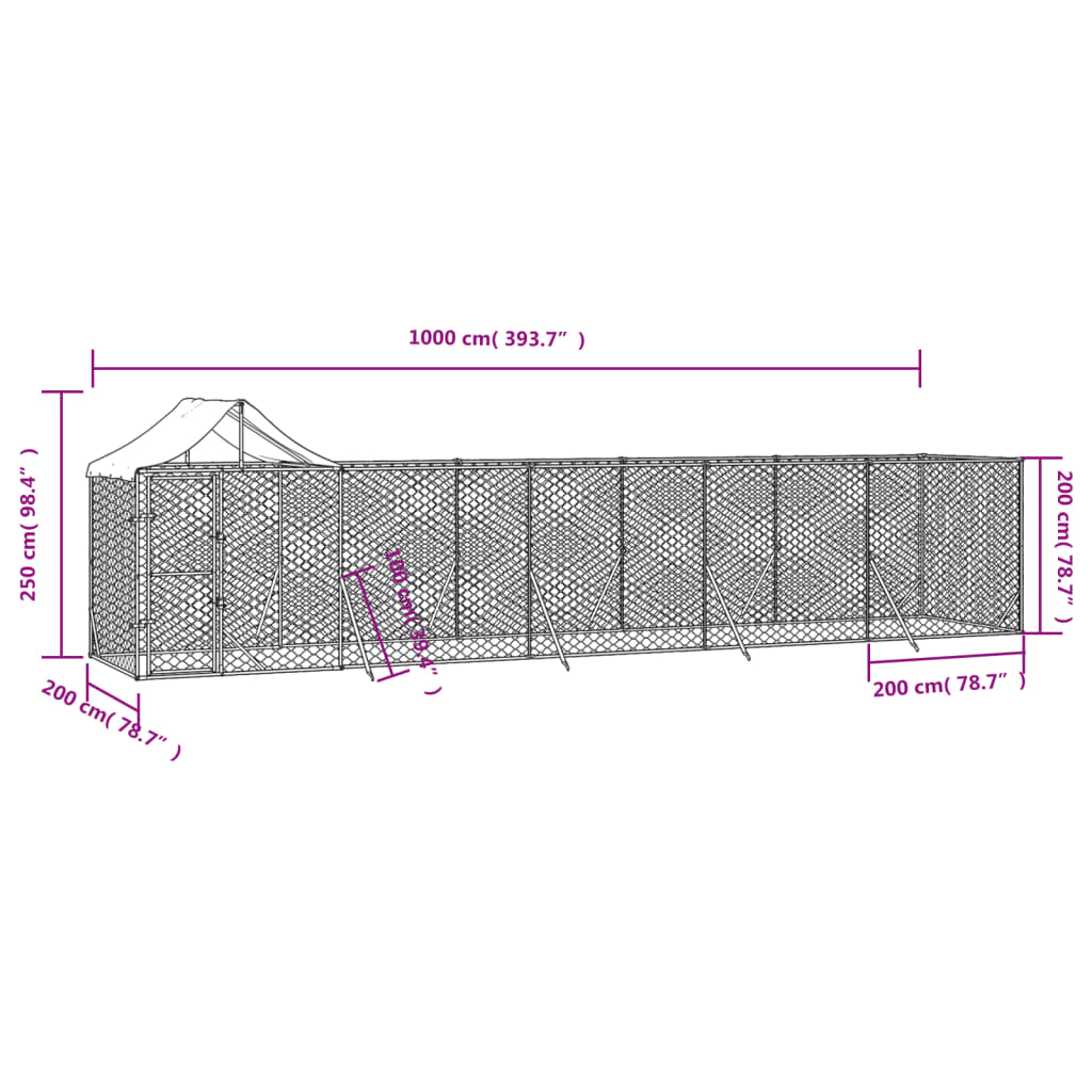 Hondenkennel met dak 2x2x2,5 m gegalvaniseerd staal zilver