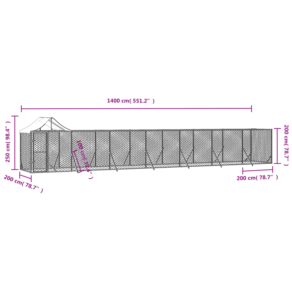 Hondenkennel met dak 2x2x2,5 m gegalvaniseerd staal zilver