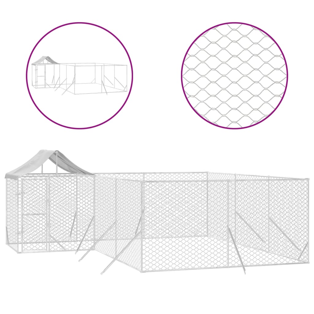 Hondenkennel met dak 10x6x2,5 m gegalvaniseerd staal zilver