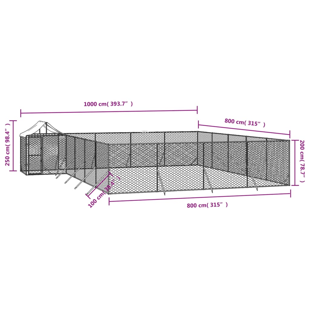 Hondenkennel met dak 10x6x2,5 m gegalvaniseerd staal zilver