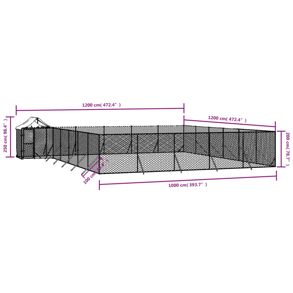 Hondenkennel met dak 10x6x2,5 m gegalvaniseerd staal zilver