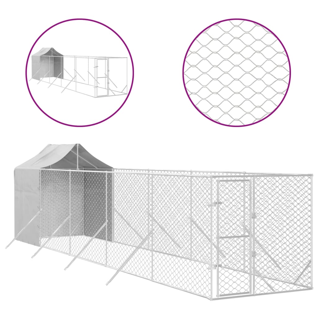 Hondenkennel met dak 2x6x2,5 m gegalvaniseerd staal zilverkleur