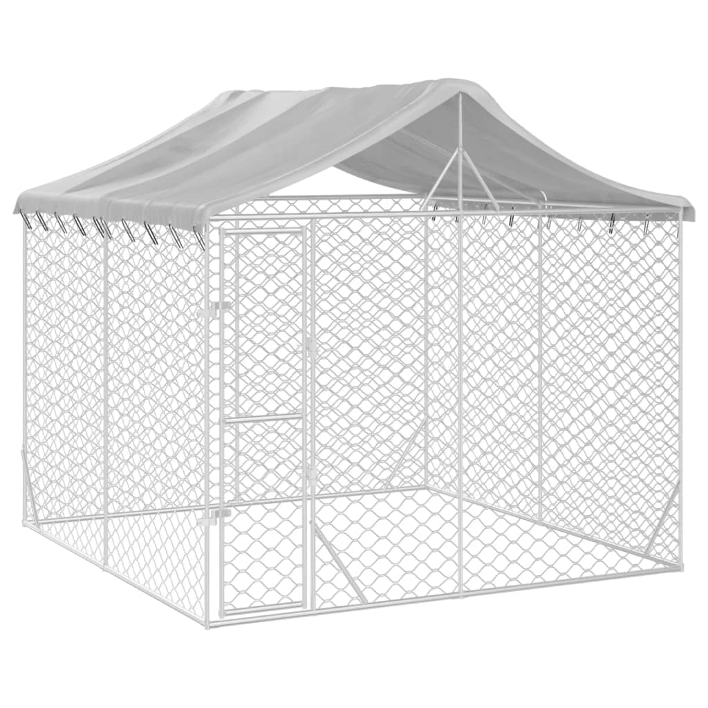 Niche pour chien avec toit 3x7,5x2,5 m en acier galvanisé argent