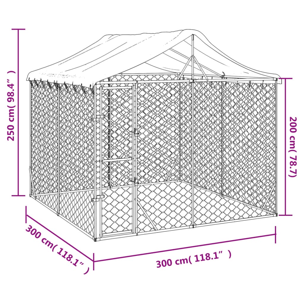 Niche pour chien avec toit 3x7,5x2,5 m en acier galvanisé argent