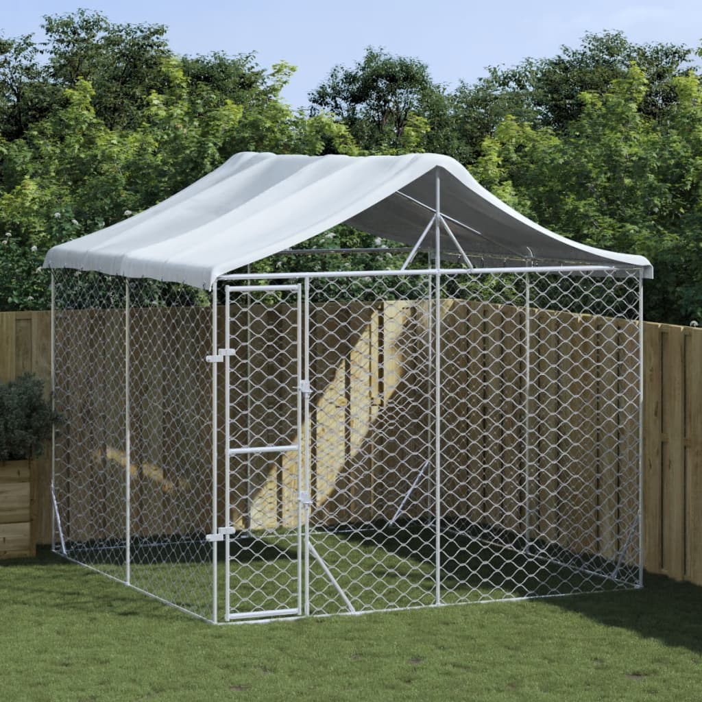 Niche pour chien avec toit 3x7,5x2,5 m en acier galvanisé argent