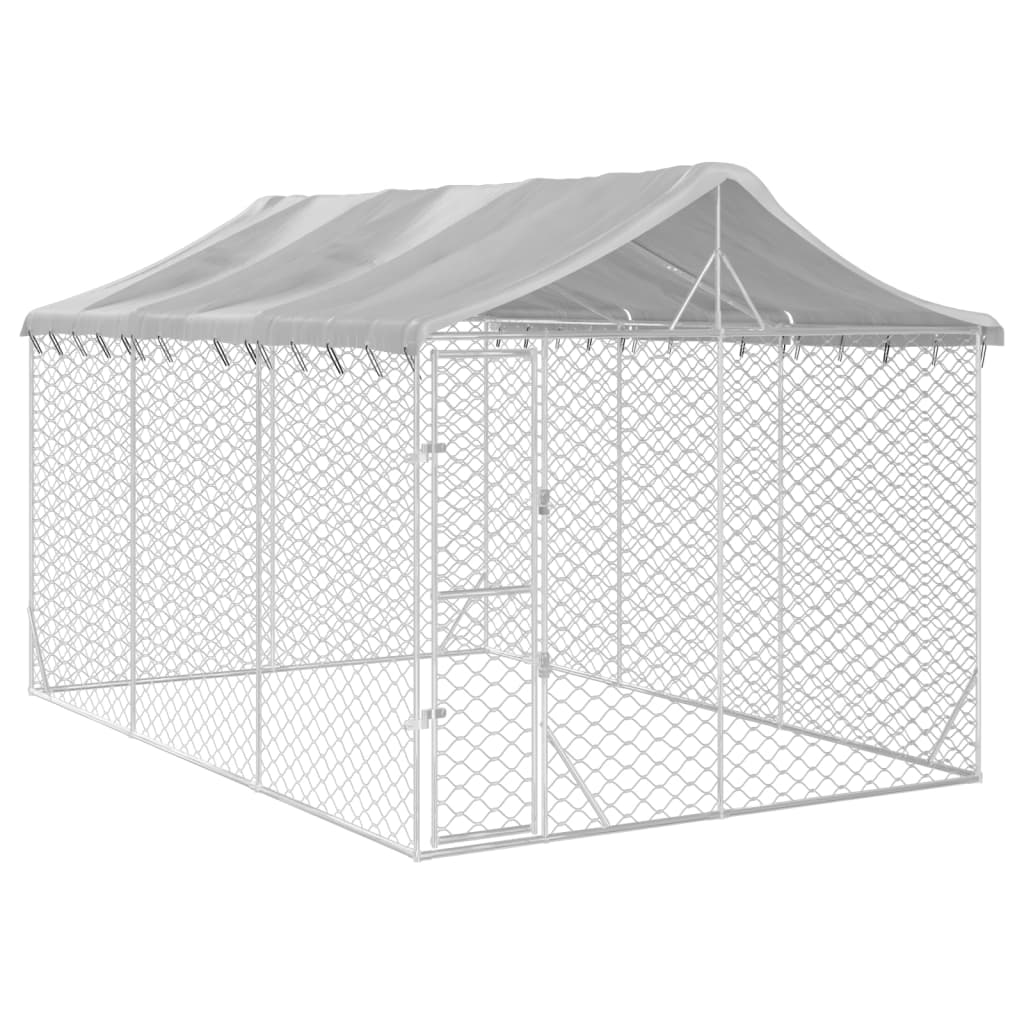 Niche pour chien avec toit 3x7,5x2,5 m en acier galvanisé argent