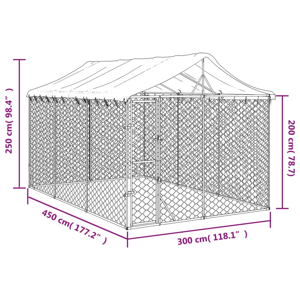 Niche pour chien avec toit 3x7,5x2,5 m en acier galvanisé argent