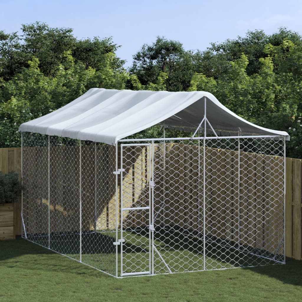 Niche pour chien avec toit 3x7,5x2,5 m en acier galvanisé argent