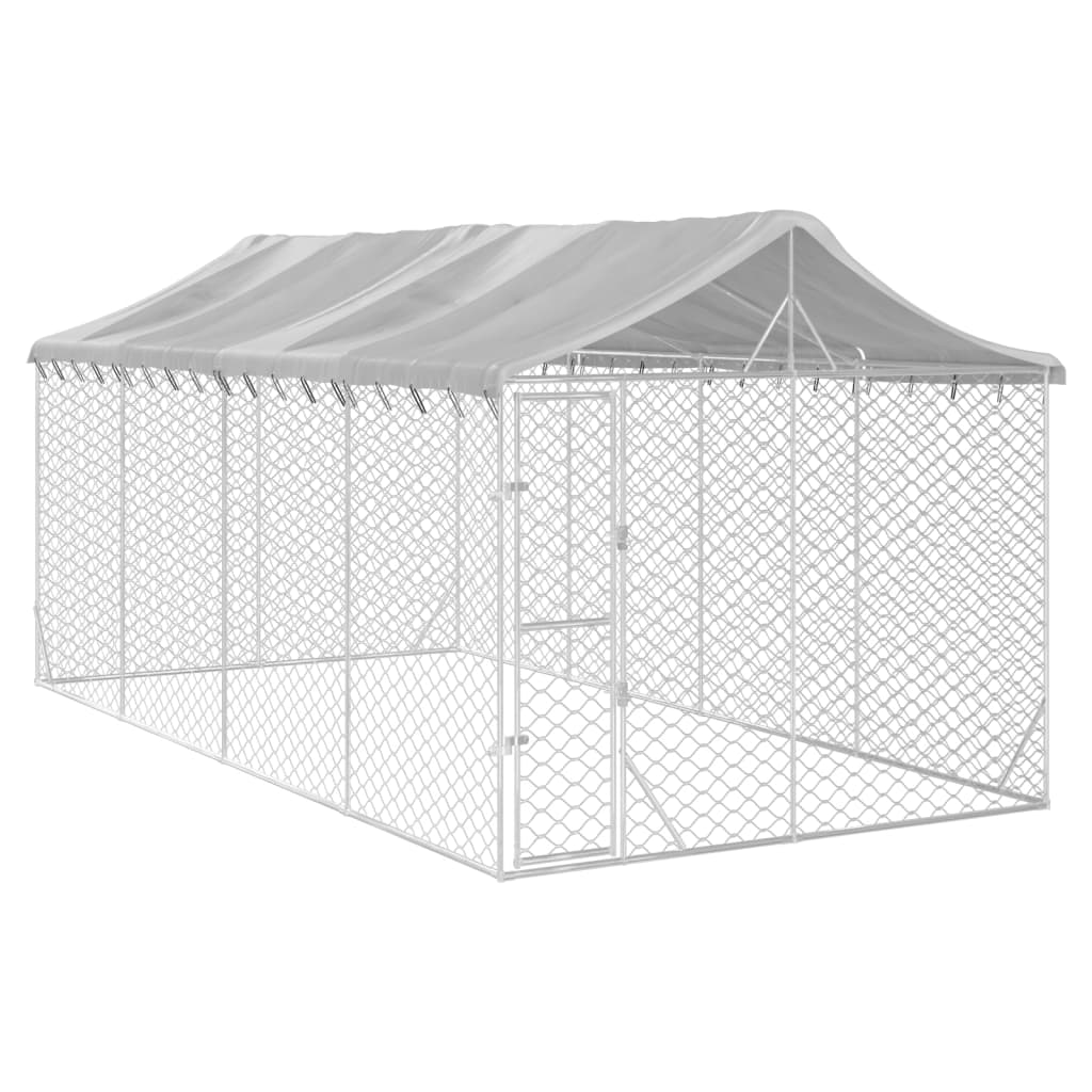 Niche pour chien avec toit 3x7,5x2,5 m en acier galvanisé argent