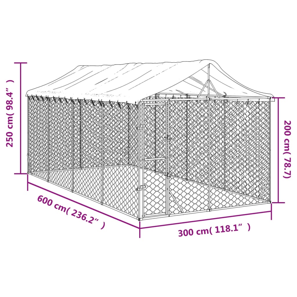 Niche pour chien avec toit 3x7,5x2,5 m en acier galvanisé argent