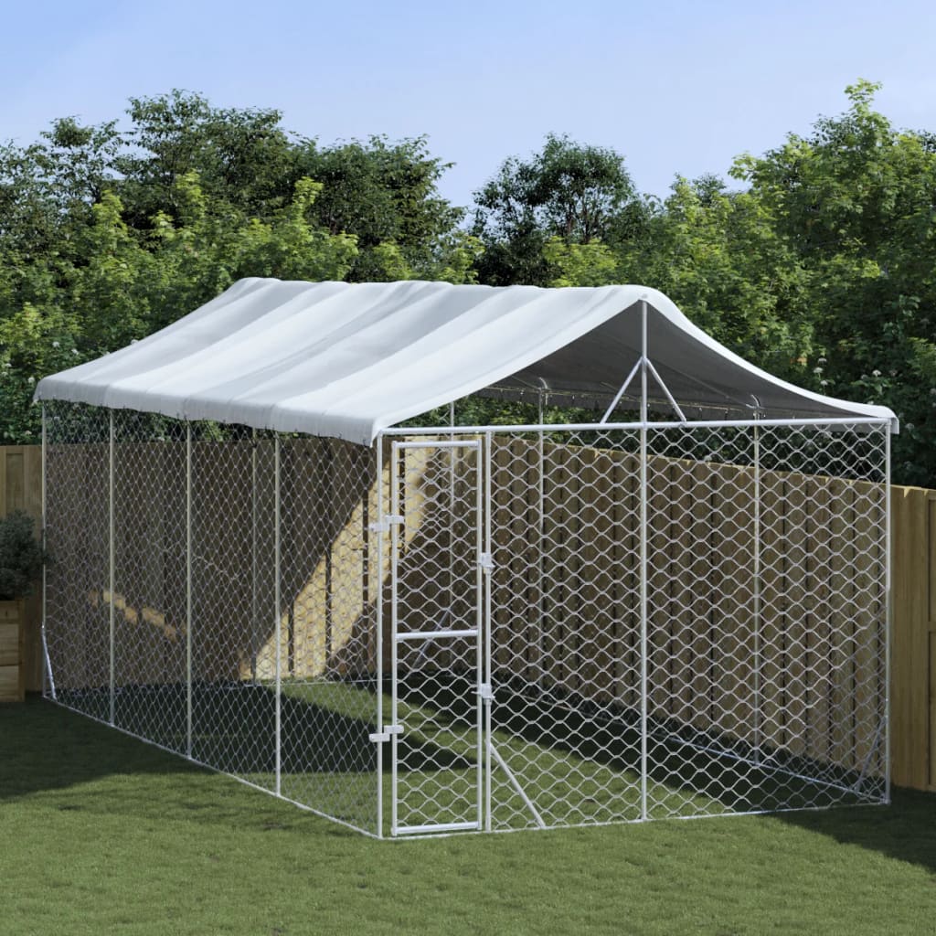 Niche pour chien avec toit 3x7,5x2,5 m en acier galvanisé argent