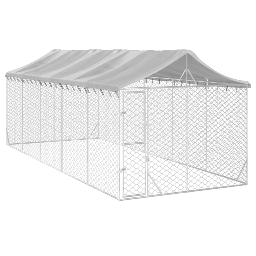 Niche pour chien avec toit 3x7,5x2,5 m en acier galvanisé argent