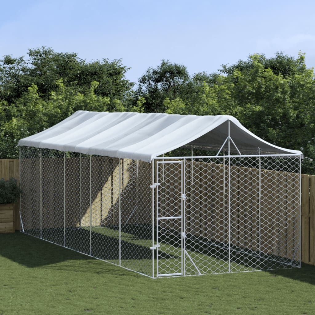 Niche pour chien avec toit 3x7,5x2,5 m en acier galvanisé argent