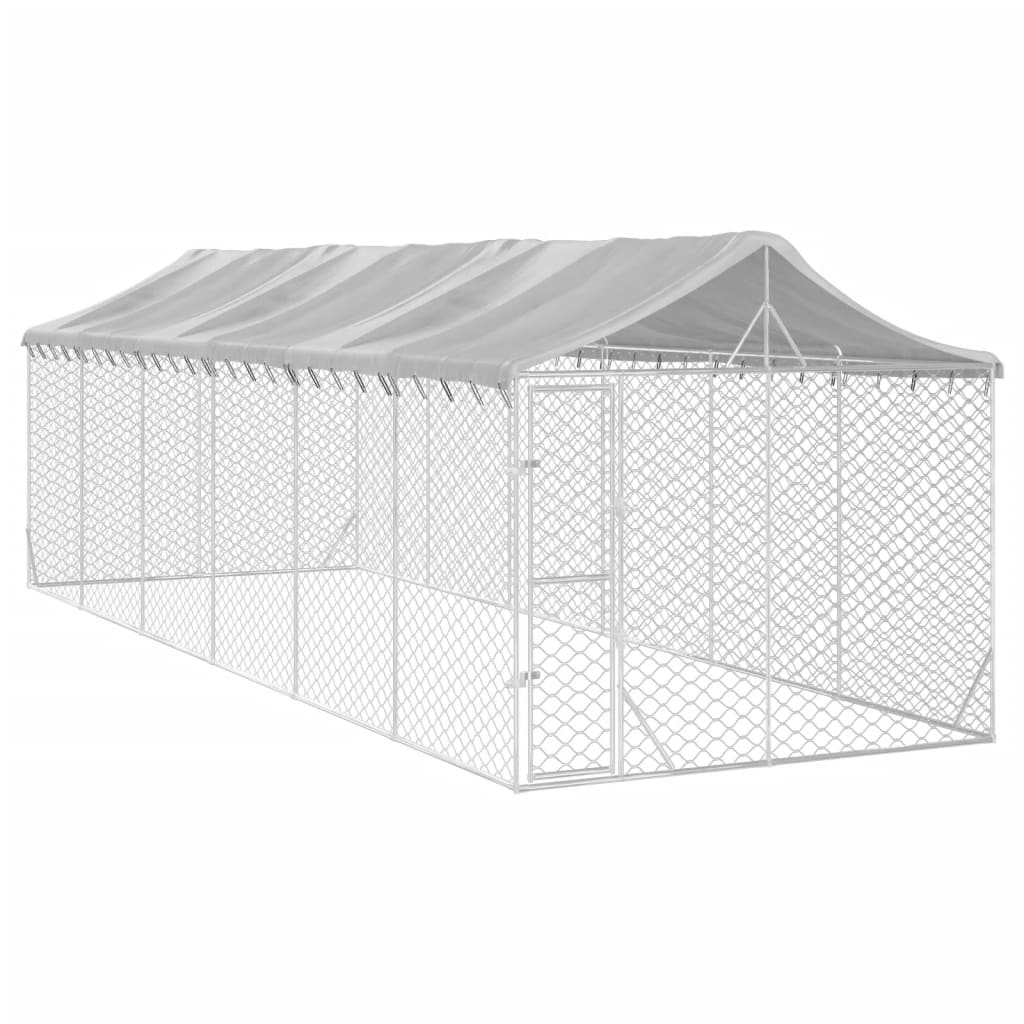 Niche pour chien avec toit 3x7,5x2,5 m en acier galvanisé argent