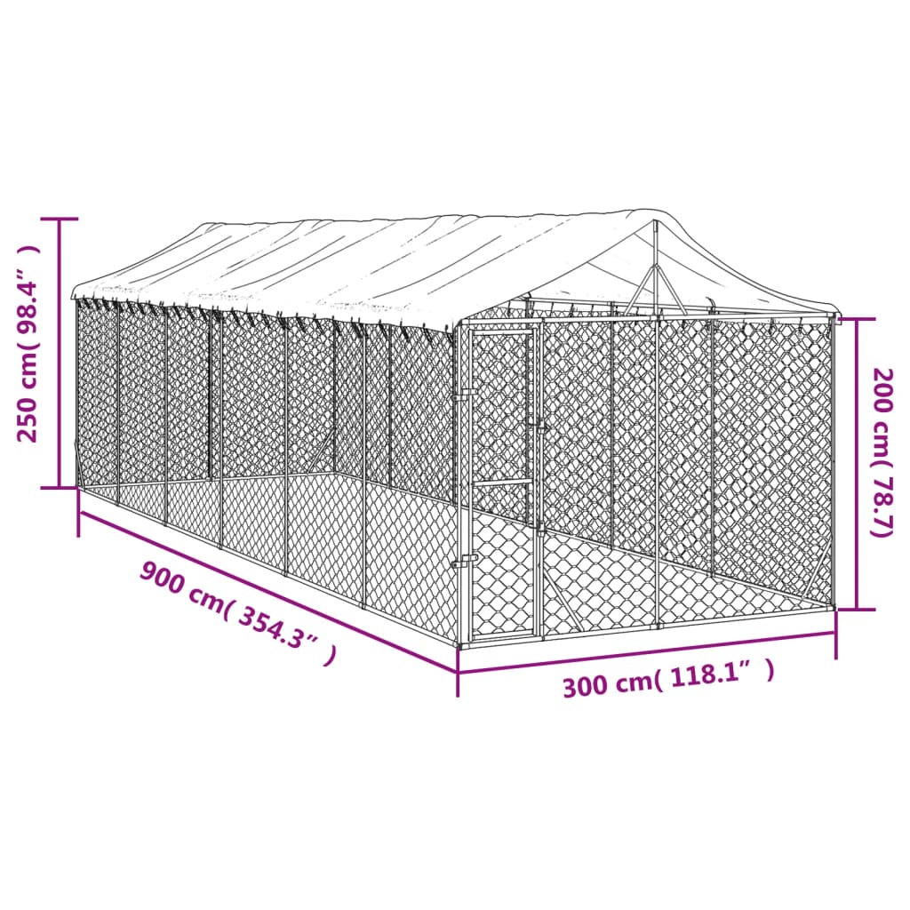 Niche pour chien avec toit 3x7,5x2,5 m en acier galvanisé argent