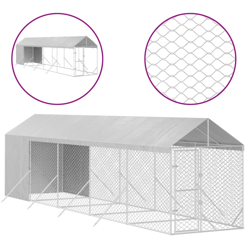 Hondenkennel met dak 2x14x2,5 m gegalvaniseerd staal zilver