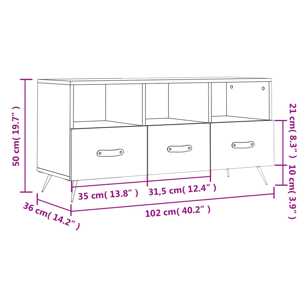 Tv-meubel 102x36x50 cm bewerkt hout bruin eikenkleur