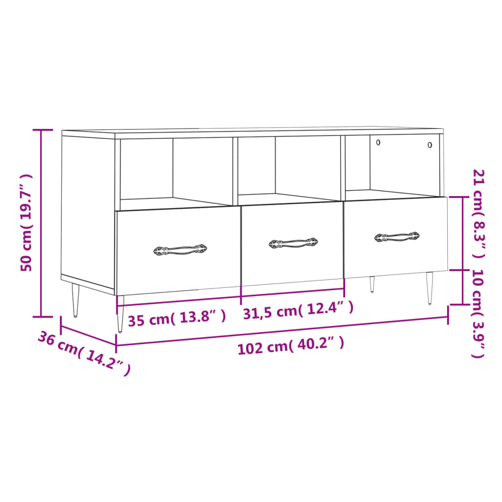 Meuble TV 102x36x50 cm en bois travaillé